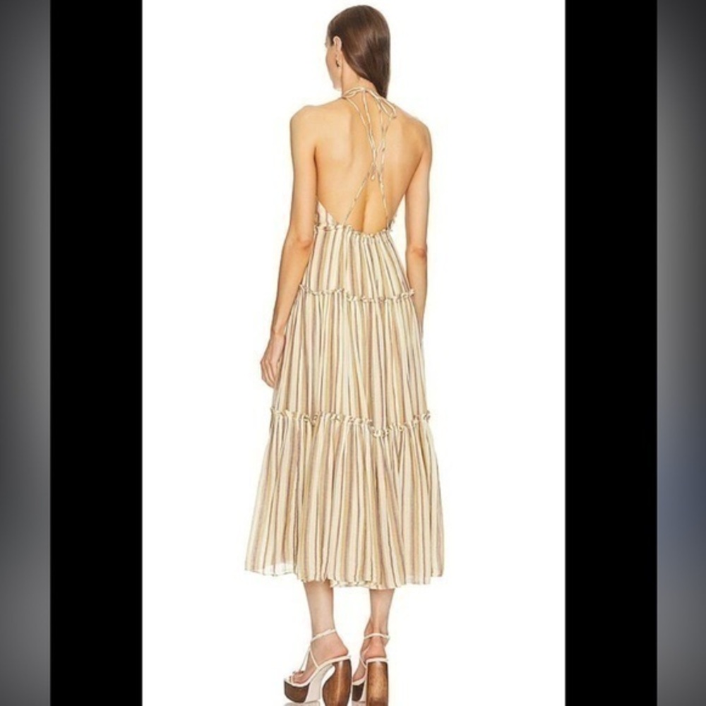 Ulla Johnson Cotton Pinstripe Beige Giulietta Halter Tiered Maxi Sun Dress - Picture 15 of 16